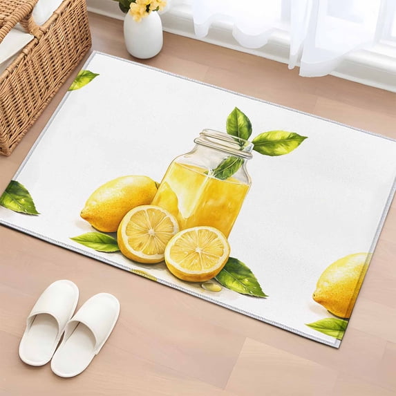 2x3 Ft Entryway Area Rug, Summer Lemon Kitchen Rug Runner Washable Floor Mat, Yellow Watercolor Pastel Country Retro Non Slip Indoor Door Mat Throw Carpet for Bathroom Living Room Bedroom