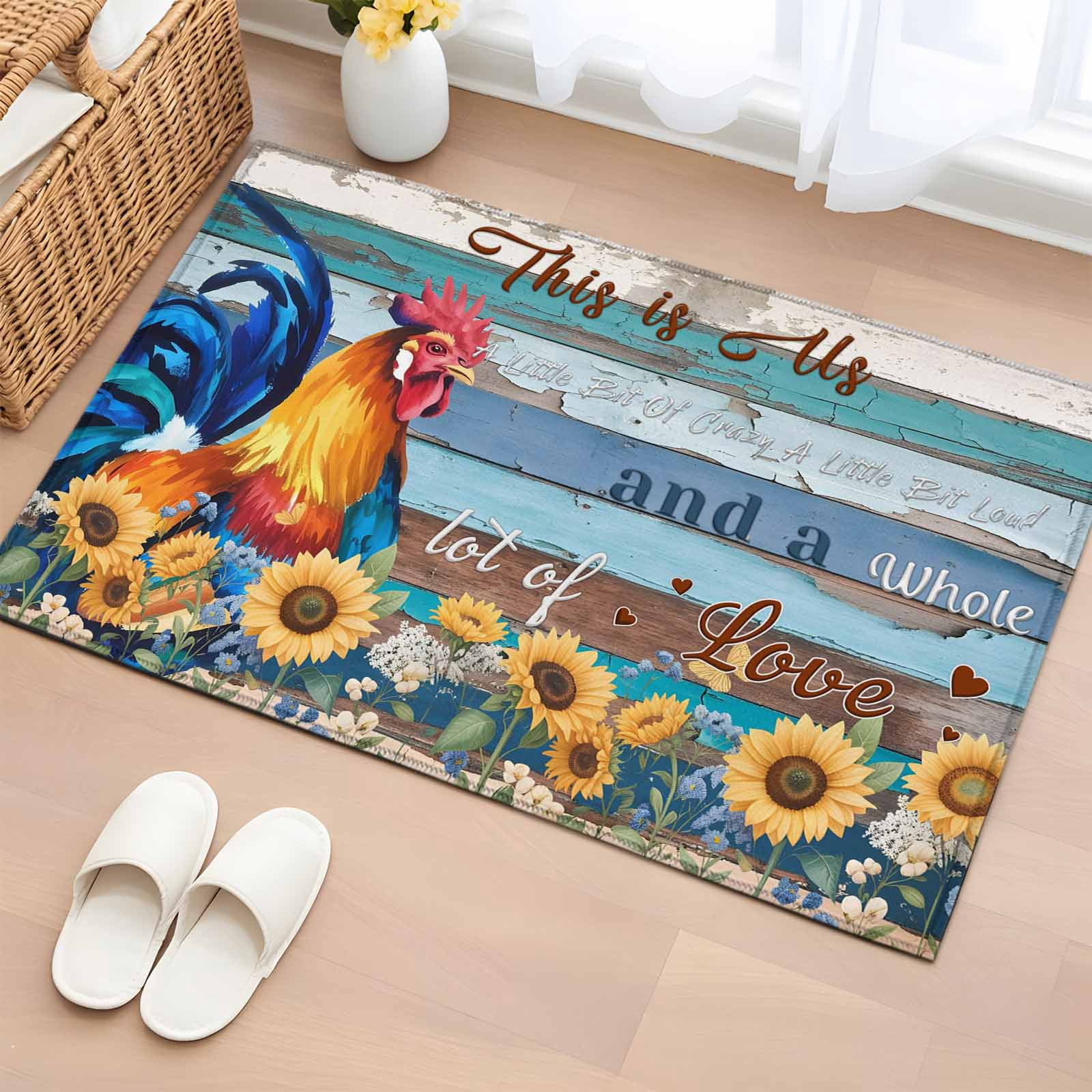Chicken Area Rug 2x3 Ft Entryway Area Rug, Sunflowers Chickens Kitchen Rug Runner ...
