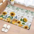 thumbnail image 1 of 2x3 Ft Entryway Area Rug, Sunflowers Kitchen Rug Runner Washable Floor Mat, Floral Green Leaves Bees Watercolor Wooden Non Slip Indoor Door Mat Throw Carpet for Bathroom Living Room Bedroom, 1 of 8