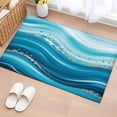 thumbnail image 1 of 2x3 Ft Entryway Area Rug, Teal Abstract Waves Kitchen Rug Runner Washable Floor Mat, Water Ripple Stripes Modern Non Slip Indoor Door Mat Throw Carpet for Bathroom Living Room Bedroom, 1 of 8