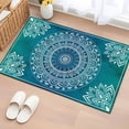 thumbnail image 1 of 2x3 Ft Entryway Area Rug, Teal Blue Boho Kitchen Rug Runner Washable Floor Mat, Retro White Rustic Flower Ethnic Pattern Non Slip Indoor Door Mat Throw Carpet for Bathroom Living Room Bedroom, 1 of 8