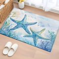 thumbnail image 1 of 2x3 Ft Entryway Area Rug, Teal Blue Summer Coastal Kitchen Rug Runner Washable Floor Mat, Ocean Watercolor Coral Starfish Non Slip Indoor Door Mat Throw Carpet for Bathroom Living Room Bedroom, 1 of 8