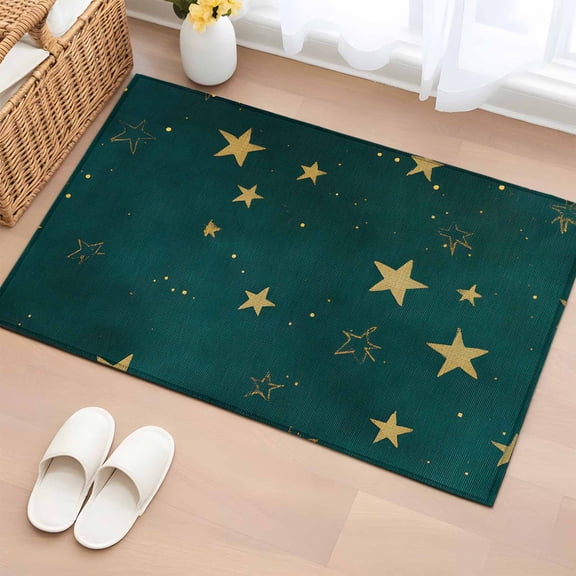 2x3 Ft Entryway Area Rug, Teal Stars Kitchen Rug Runner Washable Floor Mat, Elegant Sky Star Art Non Slip Indoor Door Mat Throw Carpet for Bathroom Living Room Bedroom