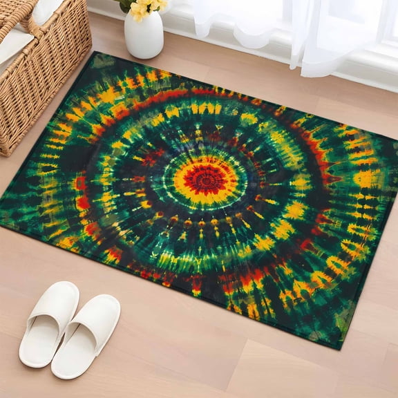 2x3 Ft Entryway Area Rug, Tie Dye Boho Kitchen Rug Runner Washable Floor Mat, Ethnic Colorful Ombre Abstract Aesthetic Non Slip Indoor Door Mat Throw Carpet for Bathroom Living Room Bedroom