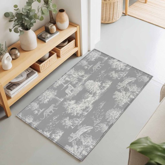 2x3 Ft Entryway Area Rug, Tiger Leopard Kitchen Rug Runner Washable Floor Mat, Grey Rustic Forest Trees Farmhouse Animals Non Slip Indoor Door Mat Throw Carpet for Bathroom Living Room Bedroom