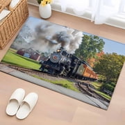 2x3 Ft Entryway Area Rug, Train Railway Kitchen Rug Runner Washable Floor Mat, Countryside Cabin Trees Farmhouse Rustic Non Slip Indoor Door Mat Throw Carpet for Bathroom Living Room Bedroom