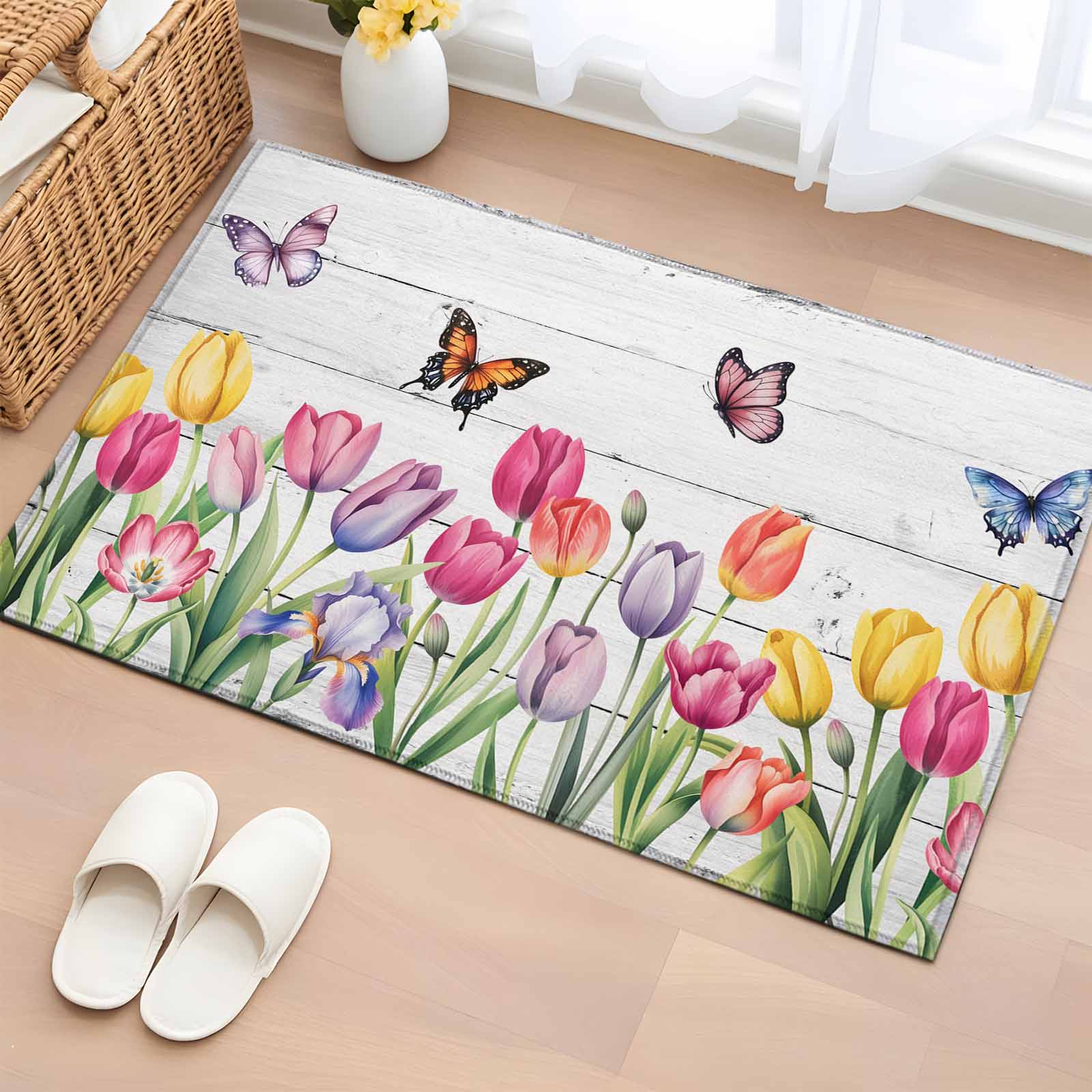 2x3 Ft Entryway Area Rug, Tulips Spring Floral Kitchen Rug Runner ...