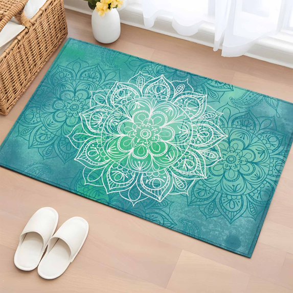 2x3 Ft Entryway Area Rug, Turquoise Boho Kitchen Rug Runner Washable Floor Mat, Oriental Abstract Motifs Traditional Bohemian Non Slip Indoor Door Mat Throw Carpet for Bathroom Living Room Bedroom
