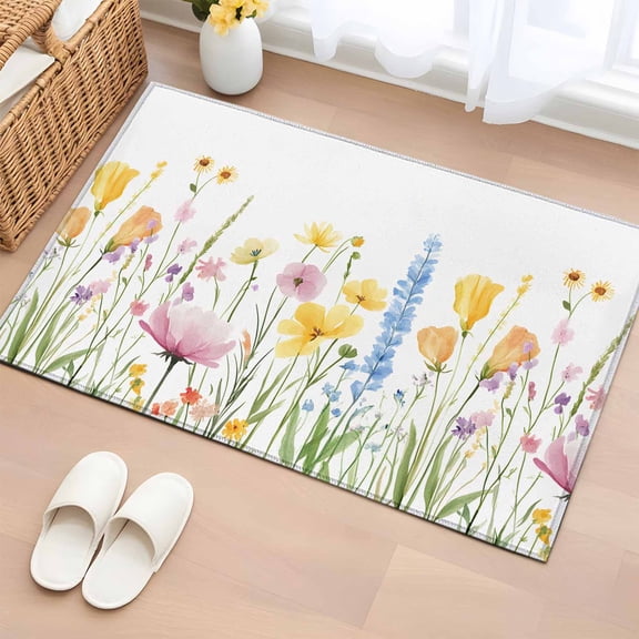 2x3 Ft Entryway Area Rug, Verdant Flower Patterns Kitchen Rug Runner Washable Floor Mat, Farmhouse Botanical Non Slip Indoor Door Mat Throw Carpet for Bathroom Living Room Bedroom