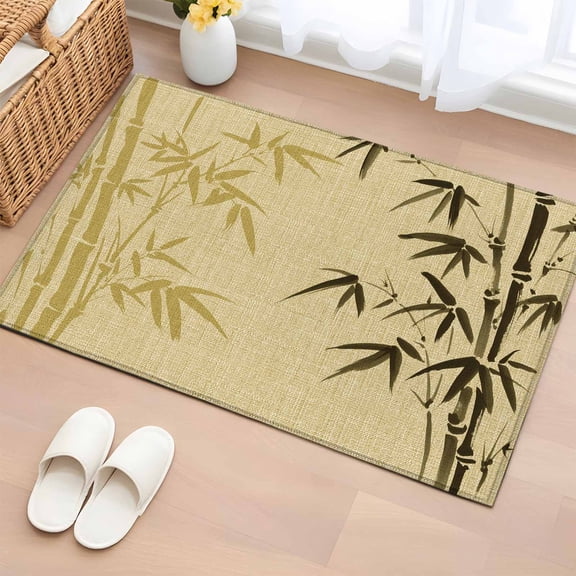 2x3 Ft Entryway Area Rug, Vintage Bamboos Kitchen Rug Runner Washable Floor Mat, Ink Painting Retro Art Rustic Non Slip Indoor Door Mat Throw Carpet for Bathroom Living Room Bedroom