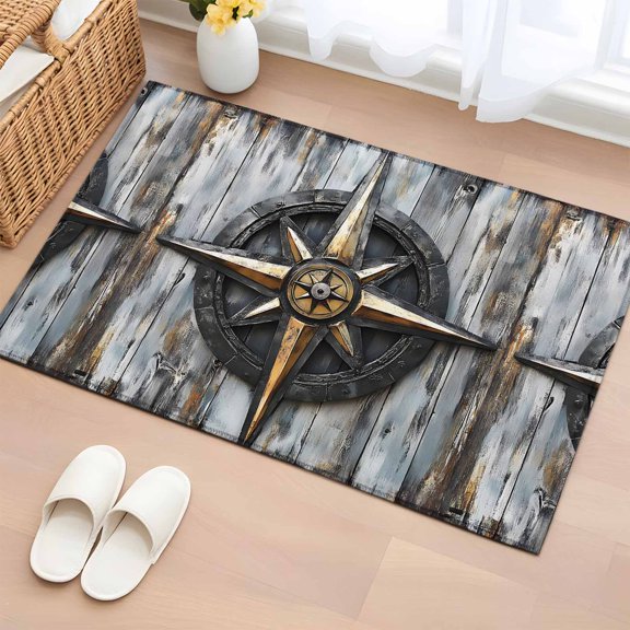 2x3 Ft Entryway Area Rug, Vintage Coastal Kitchen Rug Runner Washable Floor Mat, Nautical Compass Ocean Summer Beach Non Slip Indoor Door Mat Throw Carpet for Bathroom Living Room Bedroom