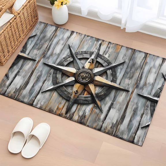 2x3 Ft Entryway Area Rug, Vintage Coastal Kitchen Rug Runner Washable Floor Mat, Nautical Ocean Compass Summer Beach Non Slip Indoor Door Mat Throw Carpet for Bathroom Living Room Bedroom
