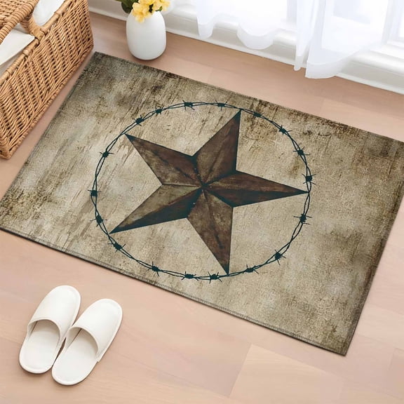 2x3 Ft Entryway Area Rug, Vintage Farmhouse Kitchen Rug Runner Washable Floor Mat, Rustic Western Texas Star Shabby Art Non Slip Indoor Door Mat Throw Carpet for Bathroom Living Room Bedroom