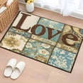 thumbnail image 1 of 2x3 Ft Entryway Area Rug, Vintage Floral Check Kitchen Rug Runner Washable Floor Mat, Blue Yellow Love Buffalo Plaid Non Slip Indoor Door Mat Throw Carpet for Bathroom Living Room Bedroom, 1 of 8