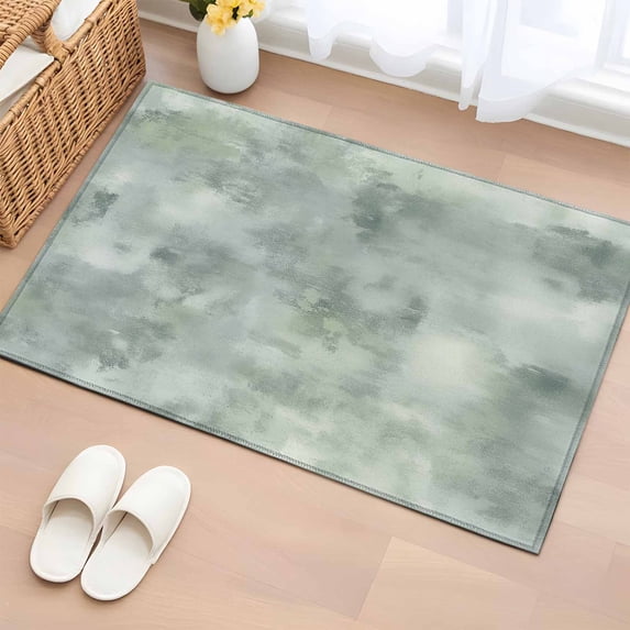 2x3 Ft Entryway Area Rug, Vintage Green Kitchen Rug Runner Washable Floor Mat, Modern Abstract Art Oil Painting Non Slip Indoor Door Mat Throw Carpet for Bathroom Living Room Bedroom
