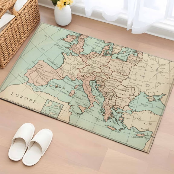 2x3 Ft Entryway Area Rug, Vintage Map Kitchen Rug Runner Washable Floor Mat, Western Retro Art Maps Non Slip Indoor Door Mat Throw Carpet for Bathroom Living Room Bedroom