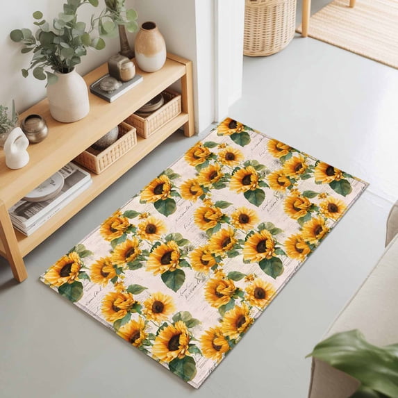 2x3 Ft Entryway Area Rug, Vintage Sunflowers Kitchen Rug Runner Washable Floor Mat, Farmhouse Flowers Botanical Non Slip Indoor Door Mat Throw Carpet for Bathroom Living Room Bedroom