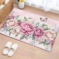 thumbnail image 1 of 2x3 Ft Entryway Area Rug, Watercolor Pink Floral Kitchen Rug Runner Washable Floor Mat, Spring Romantic Roses Butterfly Non Slip Indoor Door Mat Throw Carpet for Bathroom Living Room Bedroom, 1 of 8