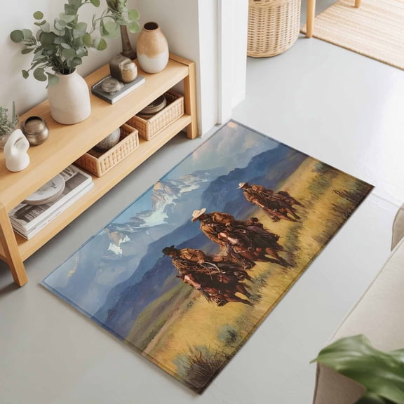 2x3 Ft Entryway Area Rug, Western Cowboy Kitchen Rug Runner Washable Floor Mat, Mountain Sky Grass Nature Scenery Non Slip Indoor Door Mat Throw Carpet for Bathroom Living Room Bedroom