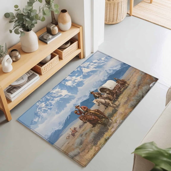 2x3 Ft Entryway Area Rug, Western Cowboys Kitchen Rug Runner Washable Floor Mat, Mountain Grass Sky Natural Scenery Non Slip Indoor Door Mat Throw Carpet for Bathroom Living Room Bedroom