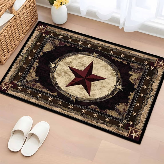 2x3 Ft Entryway Area Rug, Western Stars Brown Kitchen Rug Runner Washable Floor Mat, Farmhouse Country Vintage Wood Grain Non Slip Indoor Door Mat Throw Carpet for Bathroom Living Room Bedroom