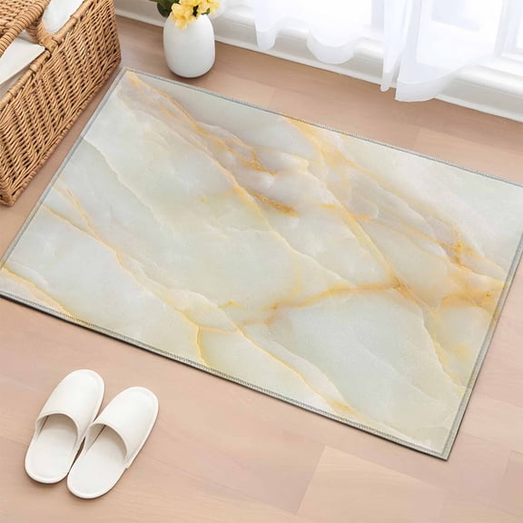 2x3 Ft Entryway Area Rug, White Golden Marble Kitchen Rug Runner Washable Floor Mat, Abstract Modern Art Marble Cracks Non Slip Indoor Door Mat Throw Carpet for Bathroom Living Room Bedroom