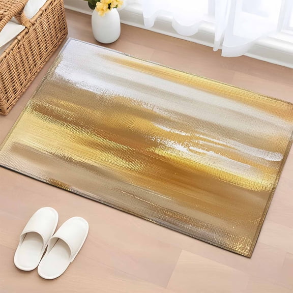 2x3 Ft Entryway Area Rug, Yellow Beige Kitchen Rug Runner Washable Floor Mat, Modern Oil Painting Abstract Art Non Slip Indoor Door Mat Throw Carpet for Bathroom Living Room Bedroom