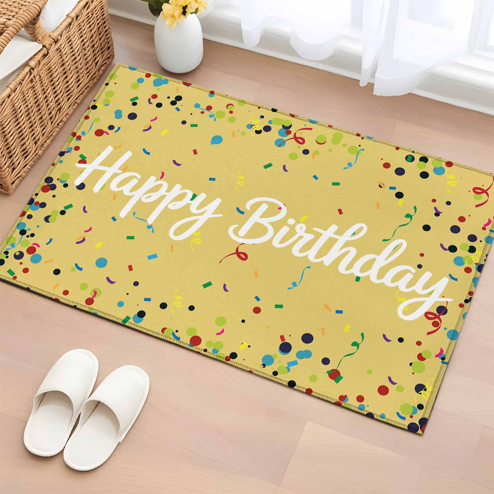 2x3 Ft Entryway Area Rug, Yellow Birthday Kitchen Rug Runner Washable ...