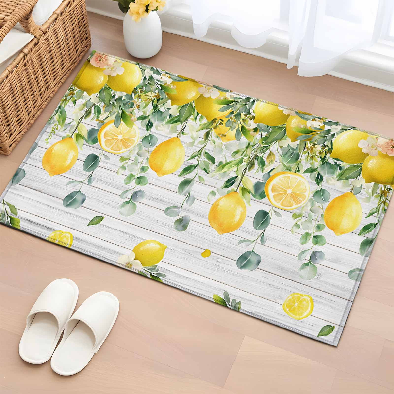 2x3 Ft Entryway Area Rug, Yellow Lemon Kitchen Rug Runner Washable ...