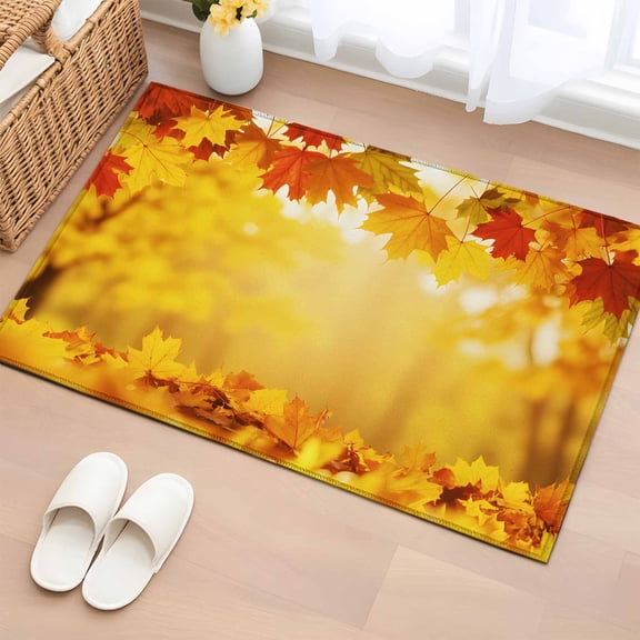 2x3 Ft Entryway Area Rug, Yellow Maple Fall Kitchen Rug Runner Washable Floor Mat, Autumn Leaves Country Deciduous Forest Non Slip Indoor Door Mat Throw Carpet for Bathroom Living Room Bedroom