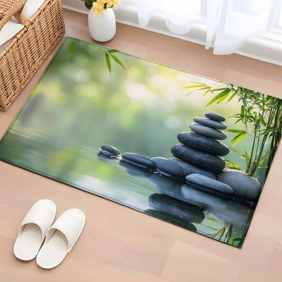 2x3 Ft Entryway Area Rug, Zen Stones Kitchen Rug Runner Washable Floor Mat, Nature Water Reflection Country Botanical Non Slip Indoor Door Mat Throw Carpet for Bathroom Living Room Bedroom