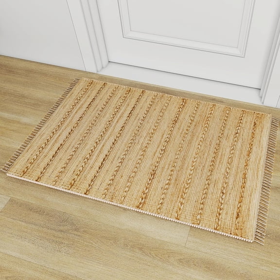 2x3 Ft Small Jute Natural Area Rug, 100% Hand Woven Rug for Indoor Front Entrance Kitchen & Bathrooms, Non-Slip Low-Pile Floor Carpet, Home Decor.