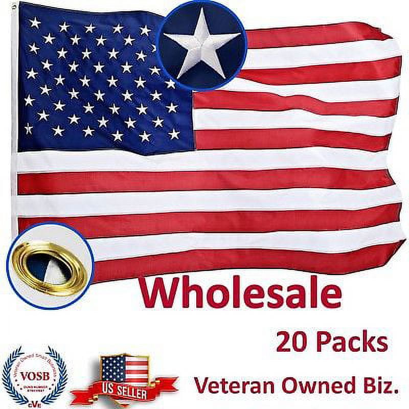2x3 Ft USA American Flag Embroidered Stars Sewn Stripes Grommets Nylon 20 Packs
