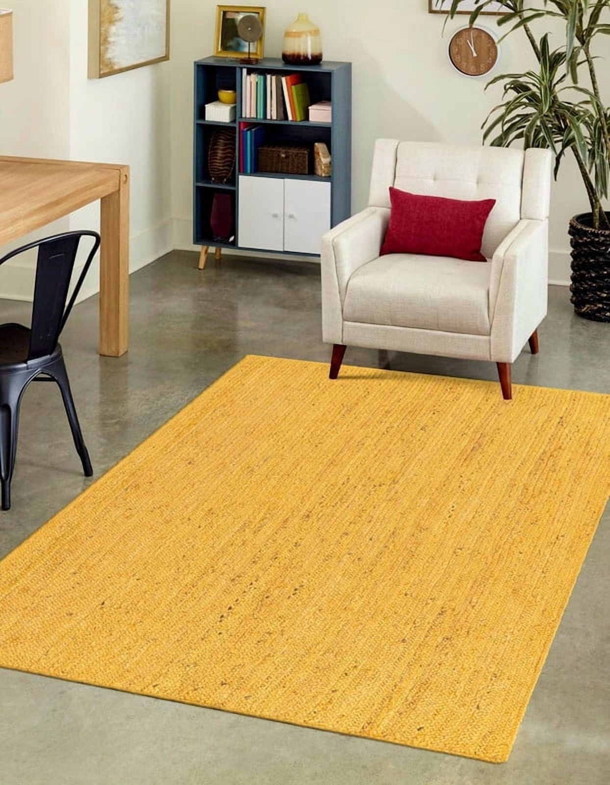 2x3 Ft Yellow Jute Area Rug | Handmade | Solid Farmhouse Design | Natural Jute Rug for Living Room | Dining Room | Bedroom | Kitchen | Hallway | Entryway