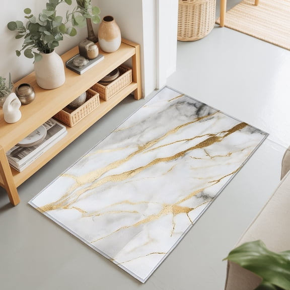 2x3 Gray Gold Marble Small Area Rug for Entryway, Washable Non Slip Low Pile Soft Indoor Rug for Kitchen Bathroom Bedside, Modern Abstract Accent Rug
