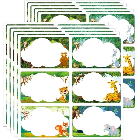 2x3 Inch Jungle Name Tags African Safari VBS Name Tag Label Sticker for Classroom - Colorful Animal Print Nameplates 180 Pcs