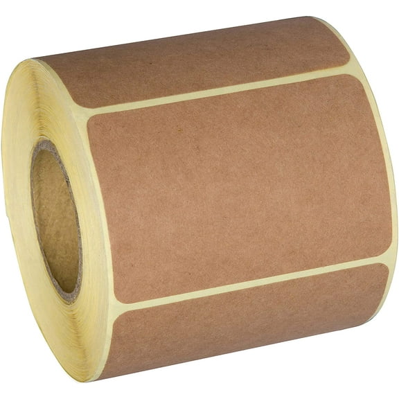 2x3 Inch Natural Brown Kraft Stickers (300 Per Roll) - Rectangular Blank Stickers for Store Owners, Crafts, Organizing, Jar and Canning Labels, Price Tags, Clearance Sales