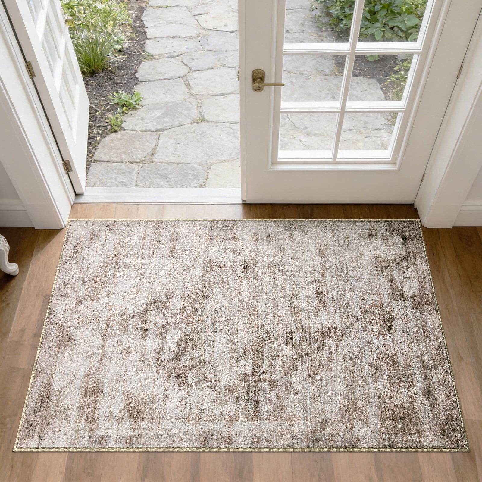 Brown 2x3 Area Rug Washable Entryway Distressed Small Rug, Vintage Boho ...
