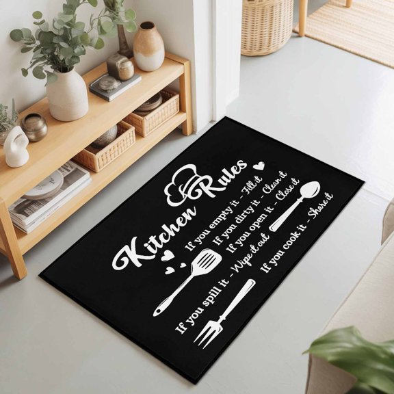 2x3 Kitchen Rules Small Area Rug for Entryway, Washable Non Slip Low Pile Soft Indoor Rug for Kitchen Bathroom Bedside, Spoon Fork Accent Rug