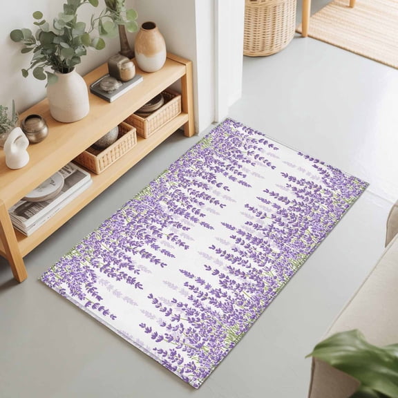 2x3 Lavender Floral Small Area Rug for Entryway, Washable Non Slip Low Pile Soft Indoor Rug for Kitchen Bathroom Bedside, Purple Flower Plants Accent Rug