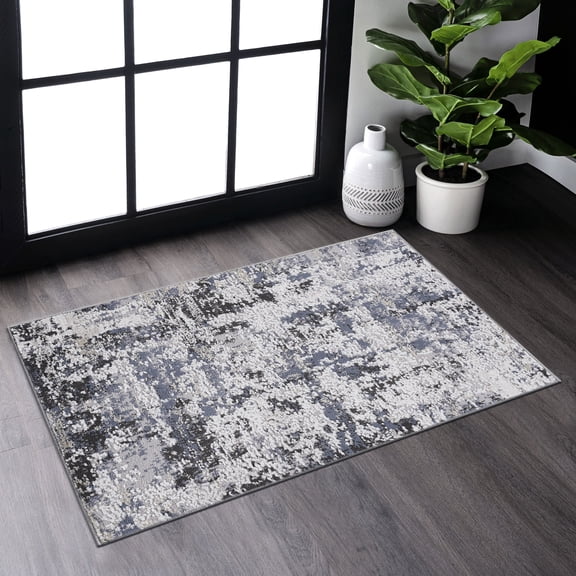2x3 Loom & Grey Area Rug - Non-shedding, Stain For Office, Bedroom, Living Room Modern Style Room, Dorm Stylish Carpet