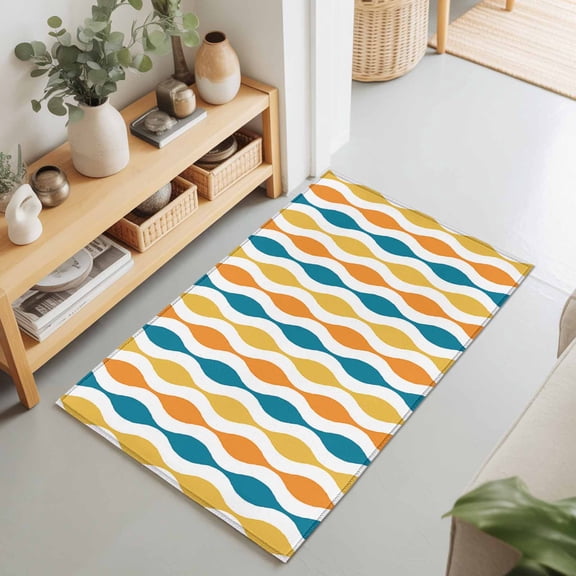 2x3 Mid Century Abstract Art Small Area Rug for Entryway, Washable Non Slip Low Pile Soft Indoor Rug for Kitchen Bathroom Bedside, Geometric Turquoise Yellow Accent Rug