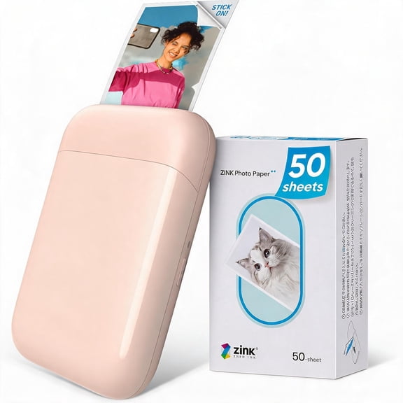 2x3 Mini Instant Portable Color Photo Printer with Zink Printing Technology Bluetooth 5.2 Includes 50 Adhesive Photo Sheets Pink