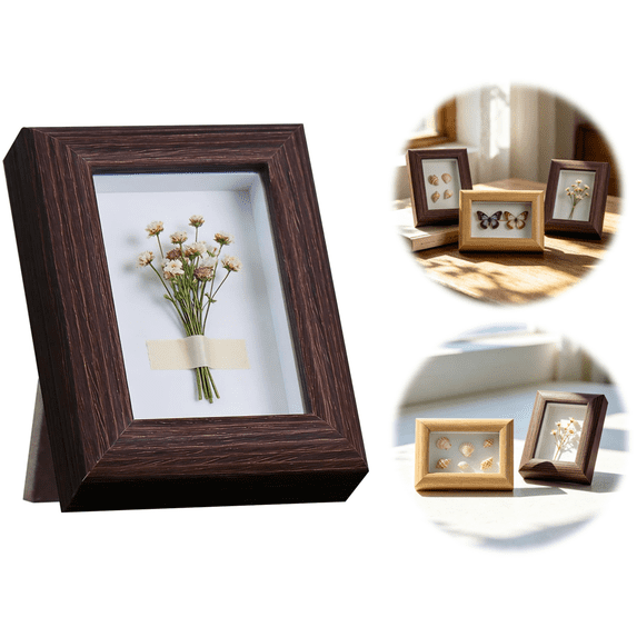 2x3 Mini Shadow Box Frame – Real Glass Small Shadow Box Display I Deep Display Case for Coins, Pins, Photo, Dried Flowers, Baby Keepsakes – Small Shadowbox for Wall or Tabletop (Walnut Color)
