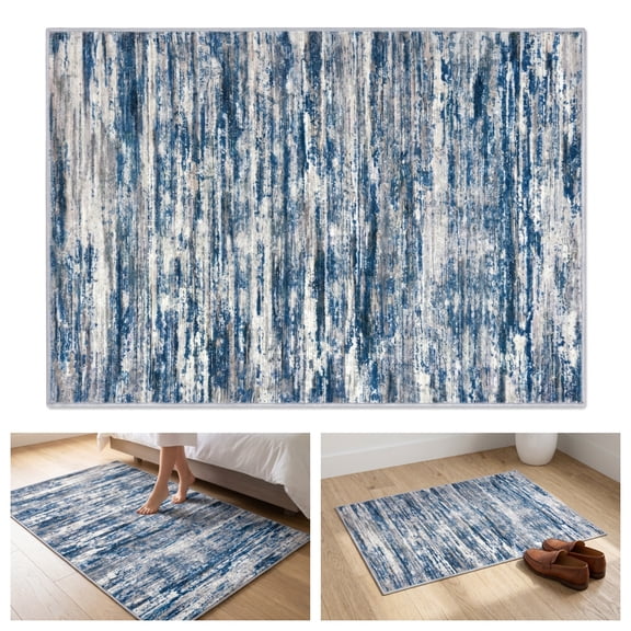 2x3 Modern Abstract Rug for Entryway Navy Blue Gray Neutral Small Area Rug, Super Soft Washable Non-Slip Kitchen Mat, Low-Pile Bedside Door Mat