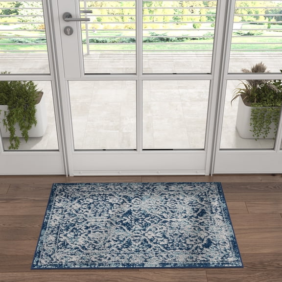 2x3 Modern Blue Small Area Rug, Throw Mat for Indoor Entry | Ideal for Kitchen or Bathroom Rugs 2' x 3'