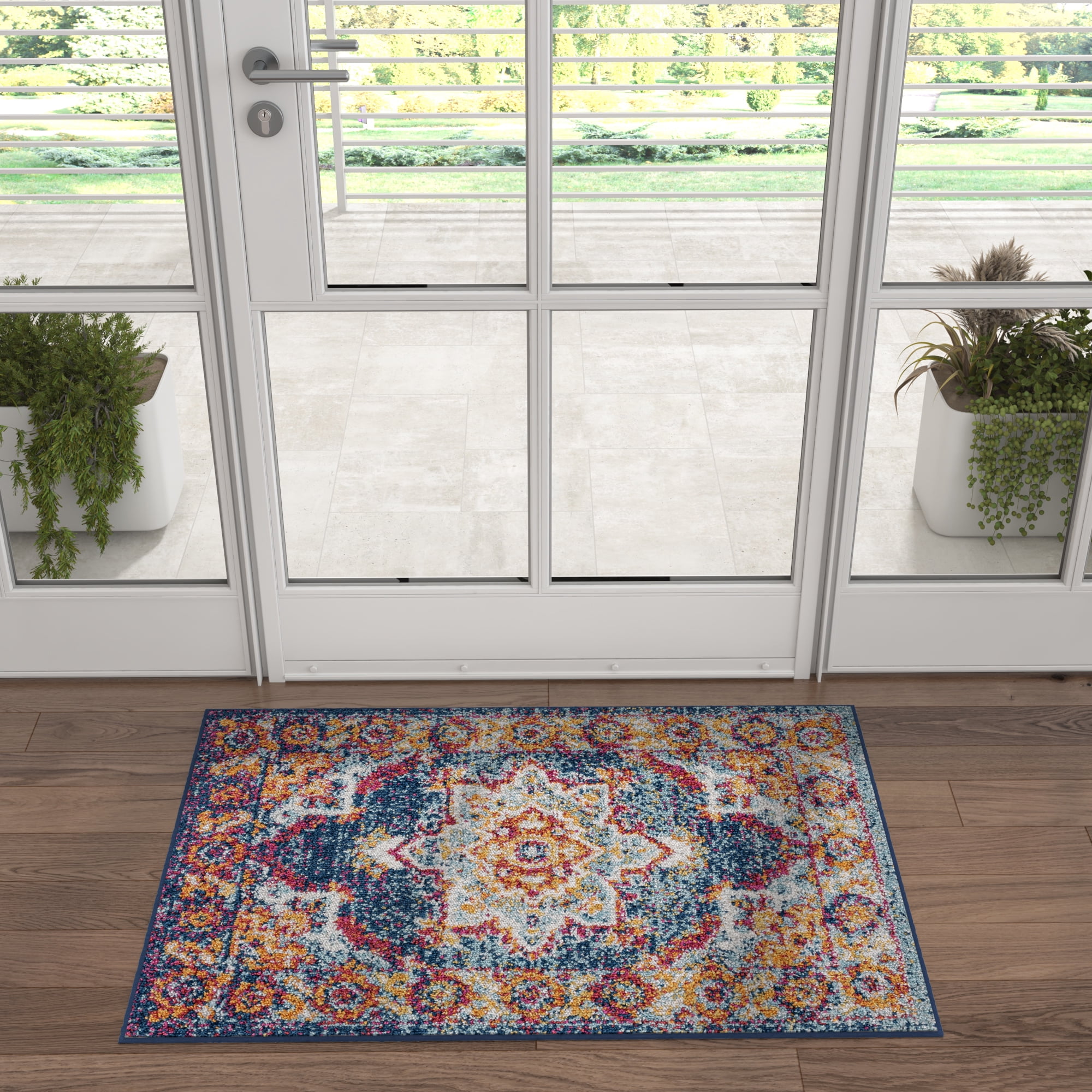 2x3 Modern Blue Small Area Rug, Throw Mat for Indoor Entry | Ideal for Kitchen or Bathroom Rugs 2' x 3'