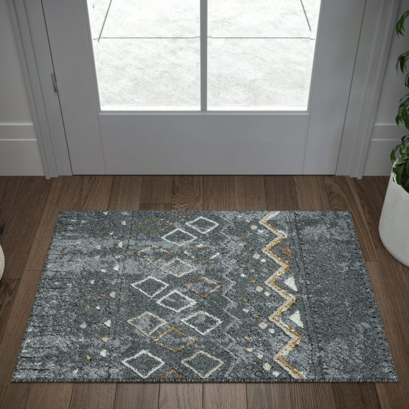 2x3 Modern Dark Gray Small Area Rug, Throw Mat for Indoor Entry | Ideal for Kitchen or Bathroom Rugs 2' x 3'