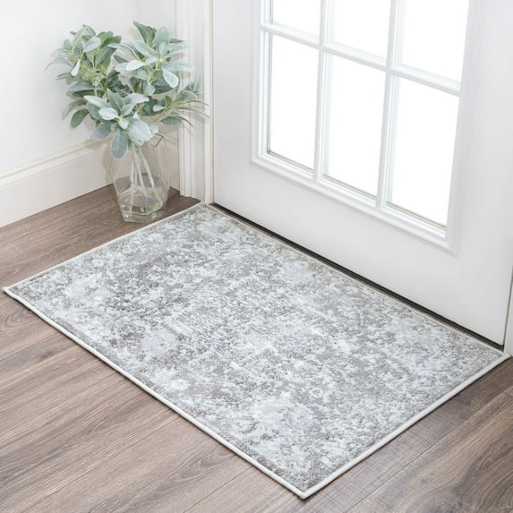 2x3 Modern Gray Small Area Rug, Throw Mat for Indoor Entry | Ideal for Kitchen or Bathroom Rugs 2' x 3'