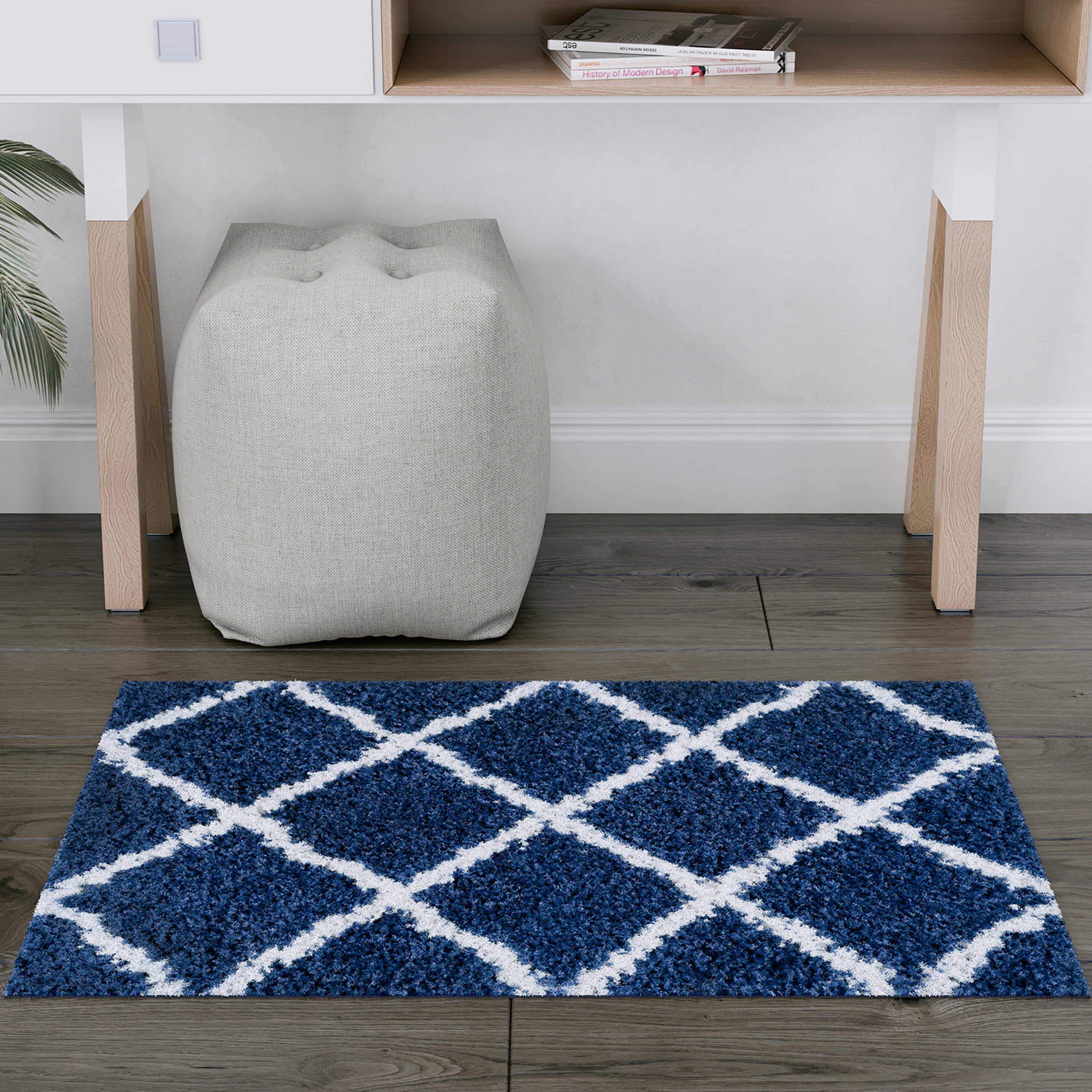 Beverly Rug Indoor Bordered Area Rugs, Non Slip Rubber Backing Modern  Living Room Area Rug, Navy, 2x3 